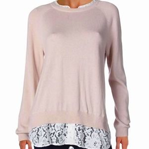 Joie Women's blush pink wool blend lace trim Zaan K Sweater size small